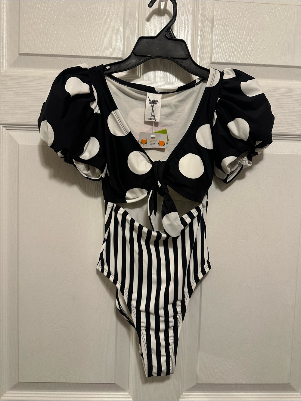 Tabitha Black & White Polka Dot and Stripe One-Piece